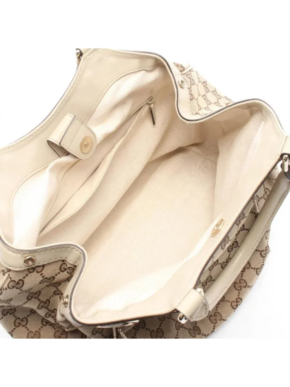 Gucci Handbag Beige Off White Canvas Leather Tote